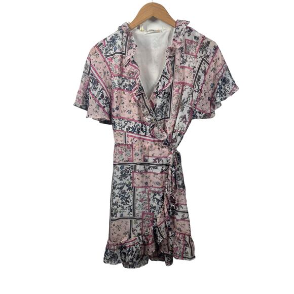 Available by Angela Fashion Dress Women S Pink Floral Cottage Ruffle True Wrap - Picture 1 of 12